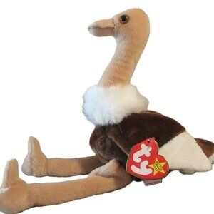 Ty Beanie Babies 1997 Stretch Ostrich Plush Toy W/ Tags Brown